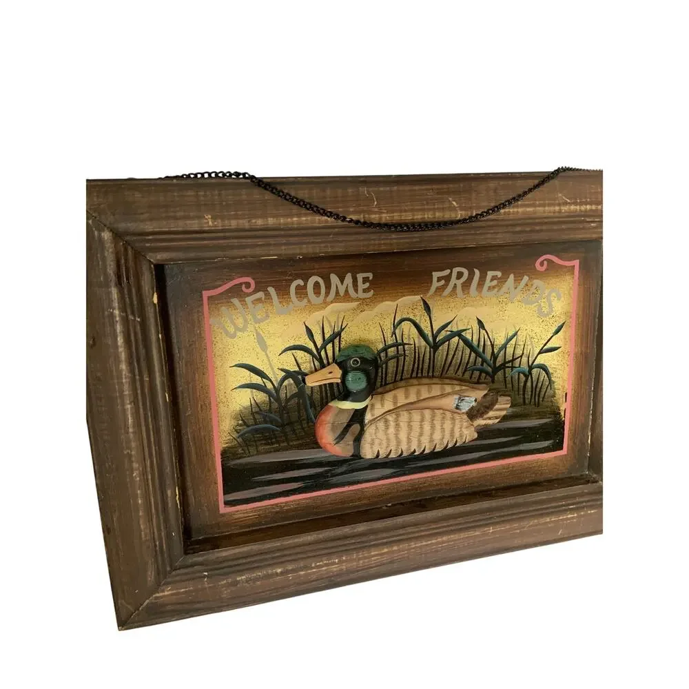 Vintage Rustic Cabin Cottagecore Duck Welcome Friends Sign
